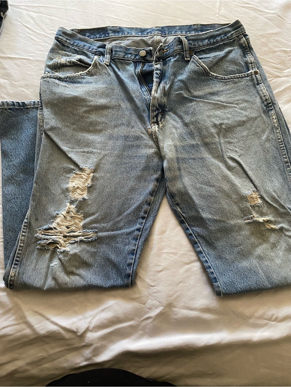 Wrangler Light Blue Ripped Straight Jeans